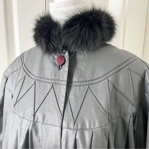 Vintage Love Modocc Fur Collar Stroller Raincoat Overcoat - Black - Medium/Large